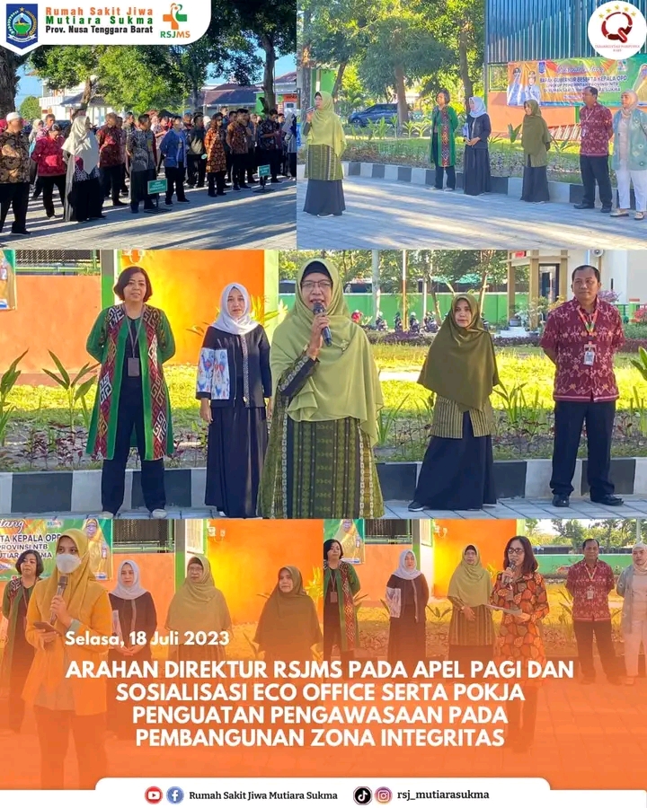 ARAHAN DIREKTUR RSJMS PADA APEL PAGI DAN SOSIALISASI ECO OFFICE SERTA POKJA PENGUATAN PENGAWASAN PADA PEMBANGUNAN ZONA INTEGRITAS