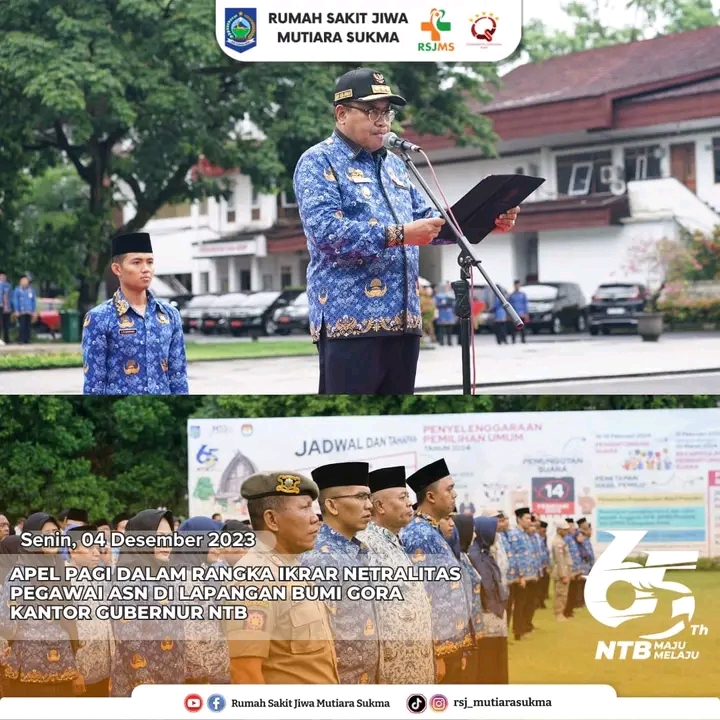 APEL PAGI DALAM RANGKA IKRAR NETRALITAS PEGAWAI ASN DI LAPANGAN BUMI GORA KANTOR GUBERNUR NTB