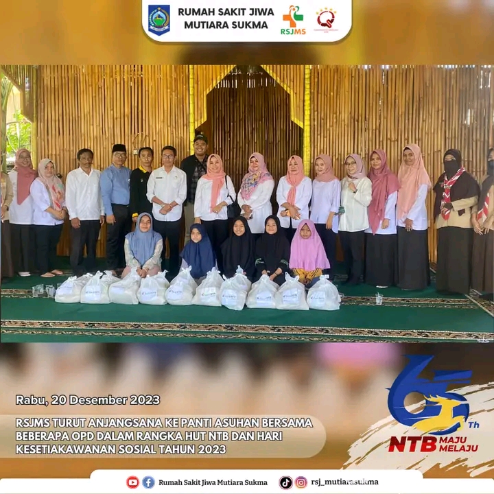 RSJMS TURUT ANJANGSANA KE PANTI ASUHAN BERSAMA BEBERAPA OPD DALAM RANGKA HUT NTB DAN HARI KESETIAKAWANAN SOSIAL TAHUN 2023