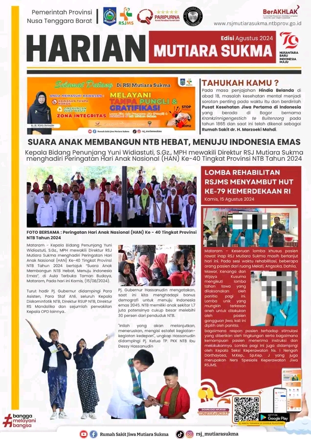 KEPALA BIDANG PENUNJANG MEWAKILI DIREKTUR RSJMS MENGHADIRI PERINGATAN HARI ANAK NASIONAL ( HAN ) KE - 40 TINGKAT PROVINSI NTB  TAHUN 2024