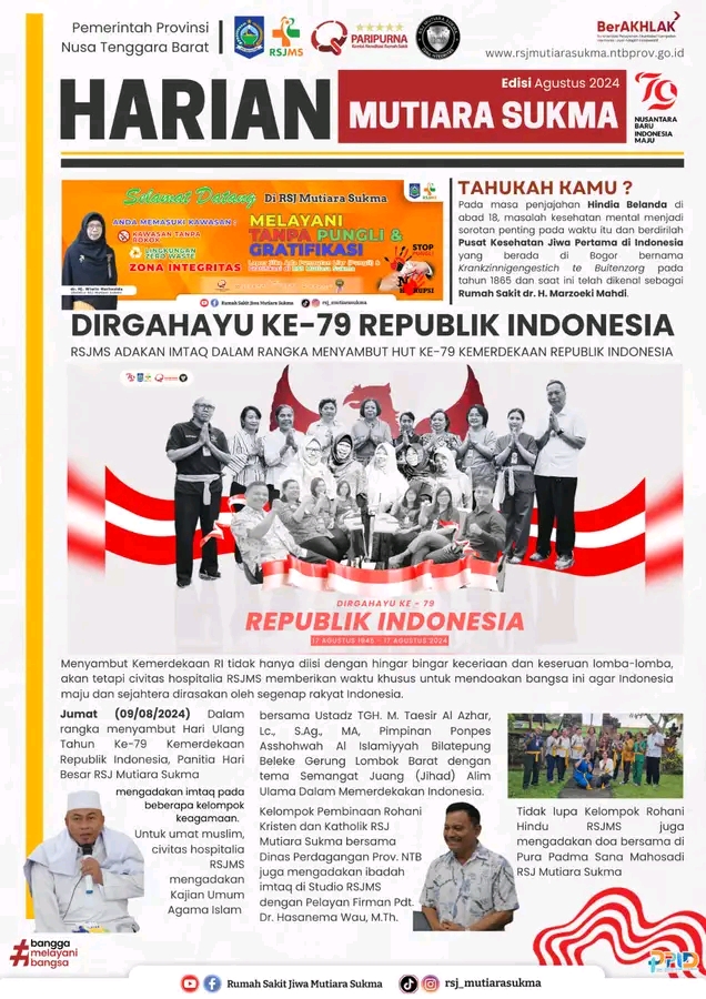 RSJMS ADAKAN IMTAQ DALAM RANGKA MENYAMBUT HUT KE - 79 KEMERDEKAAN REPUBLIK INDONESIA