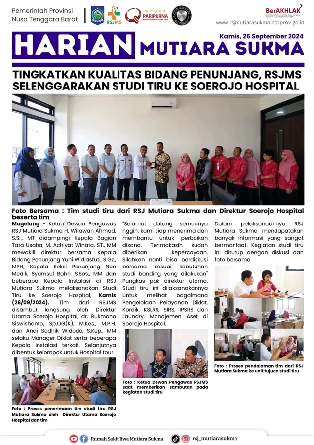 TINGKATKAN KUALITAS BIDANG PENUNJANG, RSJMS SELENGGARAKAN STUDI TIRU KE SOEROJO HOSPITAL